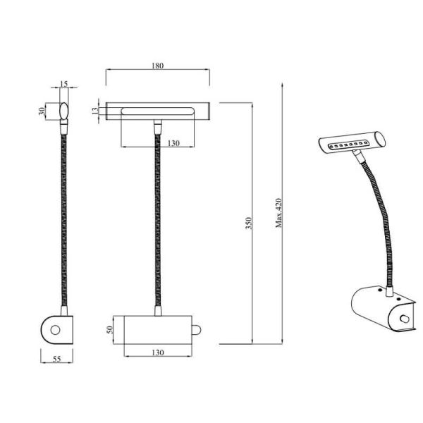 Aplique de pared LED metal CURTIS flexible 1x4W 3000K IP20 medidas producto