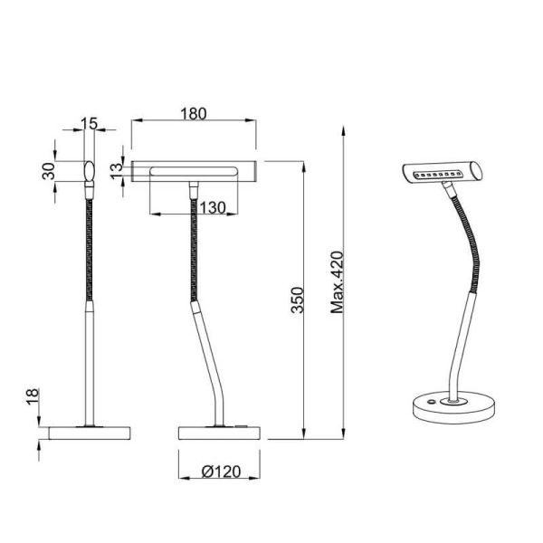 Candeeiro de mesa LED de metal flexível CURTIS 1x4W 3000K IP20 medidas do produto