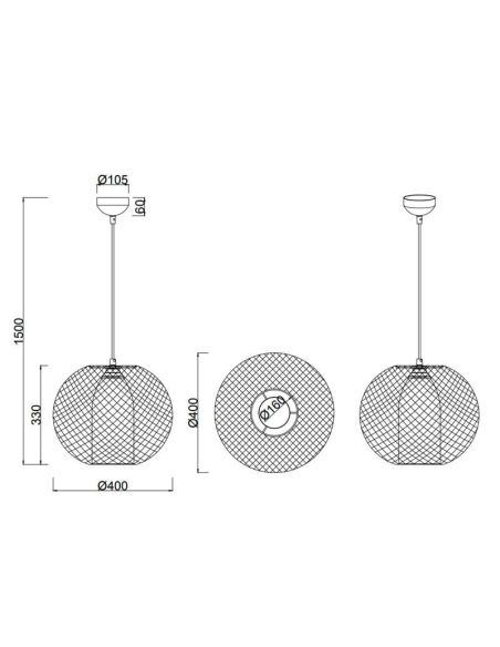 Lámpara de techo rejilla, altura ajustable FILO metal y vidrio IP20 medidas producto