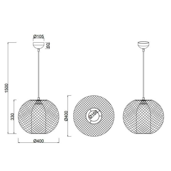 Lámpara de techo rejilla, altura ajustable FILO metal y vidrio IP20 medidas producto
