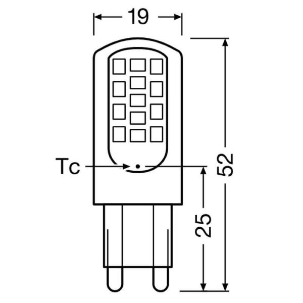 Dimensions Ampoule LED G9 300º 220-240V 470Lm et 4,2W Remplacement 40W Classe de performance LedVance | LéonLeds