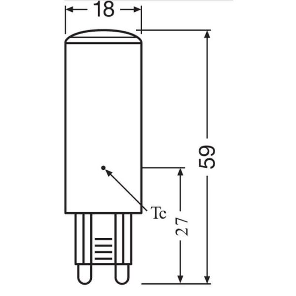 Dimensões Lâmpada LED G9 regulável muito potente 4W substitui 40W 470Lm Classe de desempenho Special CL50 Dim | LeonLeds