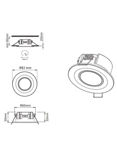 Downlight LED encastrable Core blanc 5W 3000K mesures du produit