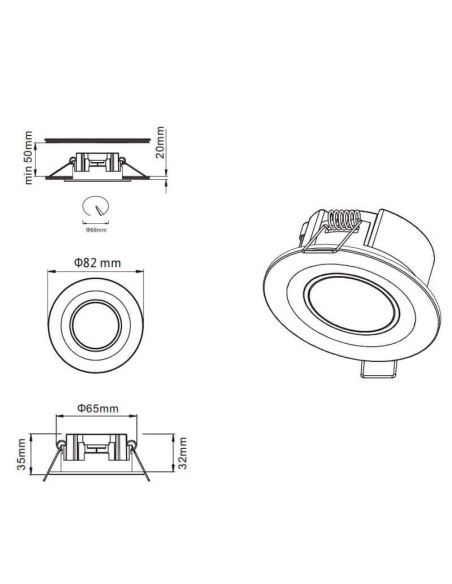 Downlight empotrable LED Core blanco 5W 3000K medidas producto