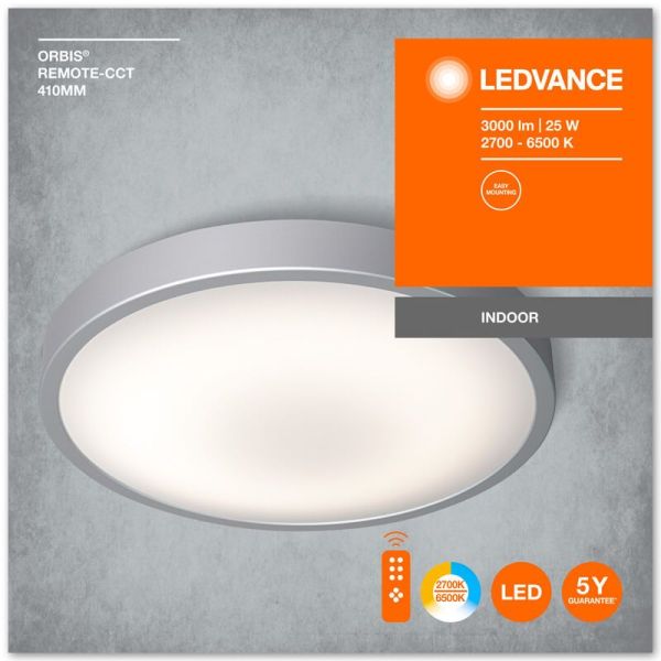 Plafonnier LED circulaire 25W avec télécommande Orbis CCT 41Cm 3 000Lm 4058075651777 | LéonLeds