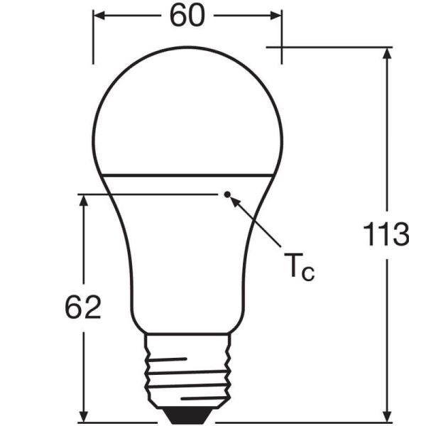 Dimensiones Bombilla Led A60 E27 10W Reemplazo 75W 1055Lm Value Classic A 75 Frosted | LeonLeds