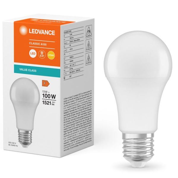 Ampoule Led E27 A60 13W Remplacement 100W 1,521Lm Valeur Classe A 100 LedVance | LéonLeds