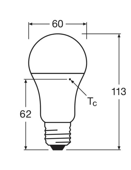 Dimensiones Bombilla Led E27 A60 13W Reemplazo 100W 1.521Lm Value Class A 100 LedVance | LeonLeds