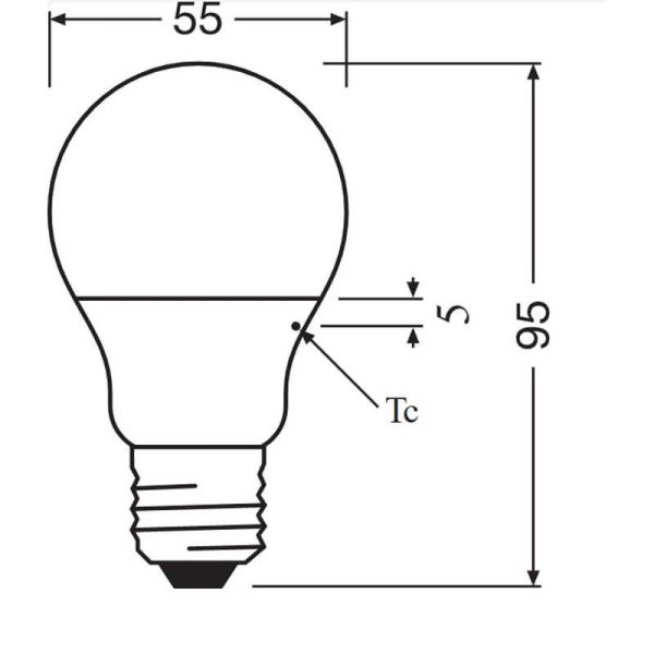 Medidas Bombilla Led E27 A60 4,9W Reemplazo 40W 470Lm Value Class Classic A40 FR LedVance | LeonLeds