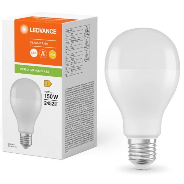 Bombilla LED A65 muy potente 19W Reemplazo 150W 2.452Lm Performance Classic A150 FR 2.700K LedVance