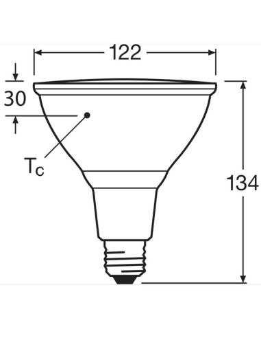 Medidas Bombilla LED PAR38 15º IP65 13,5W Reemplazo 120W 1.035Lm Performance Spot PAR35 GL120 | LeonLeds