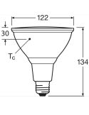 Medidas Lâmpada LED PAR38 30º IP65 13,5W Substituição 120W 1.035Lm Performance Spot PAR35 GL120 Não Dim | LeonLeds