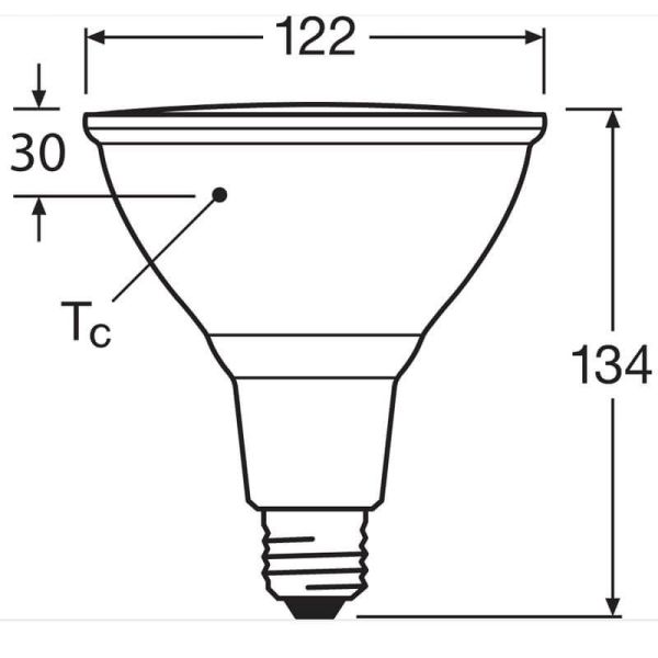 Medidas Bombilla LED PAR38 30º IP65 13,5W Reemplazo 120W 1.035Lm Performance Spot PAR35 GL120 Non-Dim | LeonLeds