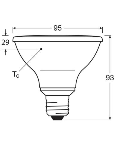 Dimensões Lâmpada LED PAR30 regulável 10W substitui 75W 36º Classe de desempenho Spor PAR38 GL 75 | LeonLeds