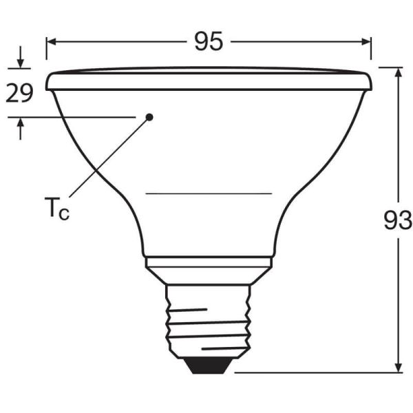 Dimensions Ampoule LED PAR30 à intensité variable 10W remplace 75W 36º Classe de performance Spor PAR38 GL 75 | LéonLeds