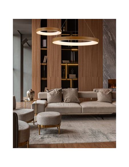 Luminária pendente LED Niseko II com controle remoto, madeira, regulável Ø 90-65-50-38 cm ambiente