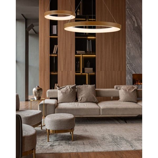 Lampe à suspension LED Niseko II avec télécommande, bois, dimmable Ø 90-65-50-38 cm d'ambiance