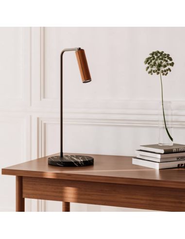 Lampe de table LED TURA dimmable, acier et marbre finition marron