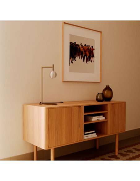 Lámpara sobremesa LED DOUL regulable acabado vidrio y metal oro foto ambiente