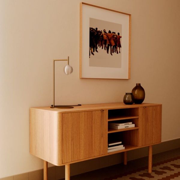 DOUL Candeeiro de mesa LED regulável em vidro e acabamento metálico com atmosfera dourada foto