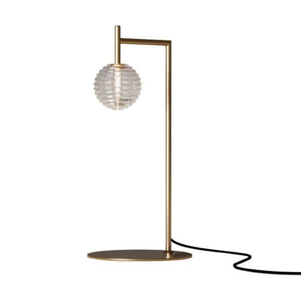 Candeeiro de mesa LED DOUL com acabamento ajustável em vidro e metal dourado | LeonLeds