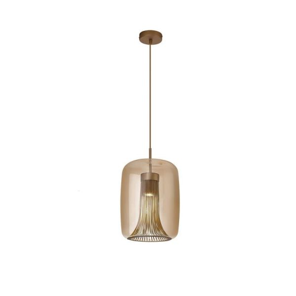 Candeeiro pendente cilíndrico de cristal dourado-bronze KRISS GU10