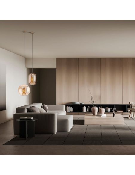 Lámpara Colgante KRISS GU10 Cilindro cristal oro-cromo /oro-bronce ambiente