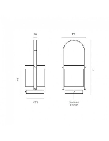 Candeeiro de mesa BALLY LED medições de produtos com bateria portátil e recarregável
