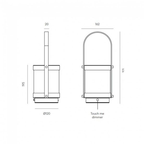 Candeeiro de mesa BALLY LED medições de produtos com bateria portátil e recarregável