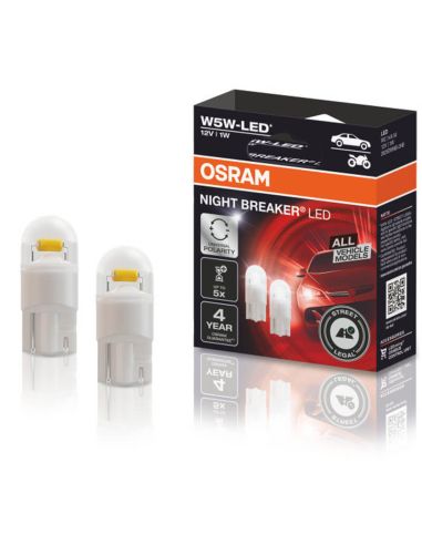 Bombillas LED T10 Homologada para todos los Vehículos 5.800K 12V 1W (2Uds) Night Breaker LED All Model W5W 2825DWNB-2HFB