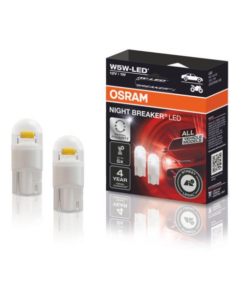 Bombillas LED T10 Homologada para todos los Vehículos 5.800K 12V 1W (2Uds) Night Breaker LED All Model W5W 2825DWNB-2HFB