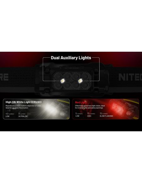 Lampe frontale LED HC65 UHE très puissante de 2 000 Lm avec lumière rouge et 8 LED Nitecore haute puissance