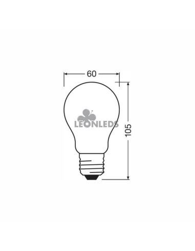 Dimensiones Bombilla LED E27 Regulable con cristal opaco A60 7,5W Reemplazo 75W Performance Class GL FR75 Dim | LeonLeds