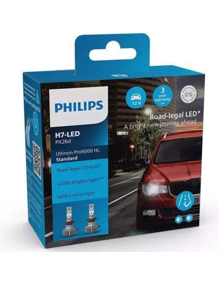 Ampoules H7 Led Ultinon Pro6000 HL Standard approuvées en Espagne +220% 11972U60SX2 | LéonLeds