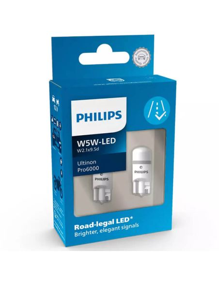 Bombillas LED T10 W5W Homologada Philips 6000K 12V 1W (2Uds) Ultinon PRO6000 11961HU60X2 Philips | LeonLeds