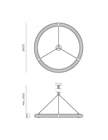 Plafonnier LED horizontal ELLI réglable en or mesures du produit