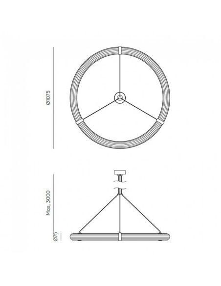 Plafonnier LED horizontal ELLI réglable en or mesures du produit