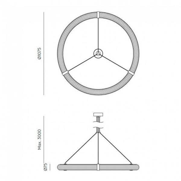 Plafonnier LED horizontal ELLI réglable en or mesures du produit