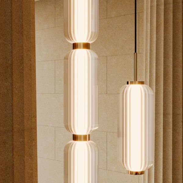 Plafonnier LED ELMA dimmable avec 1 abat-jour en métal et verre, détail abat-jour doré