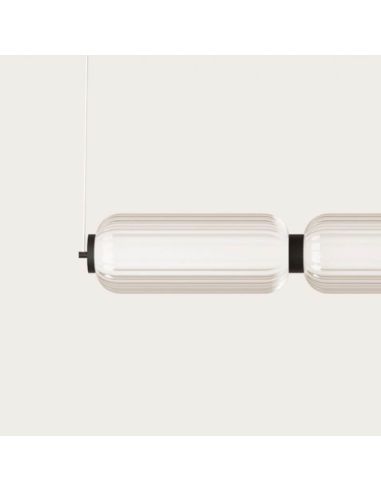 Lámpara de techo LED ELMA 3 tulipas vidrio negro detalle vidrio estriado