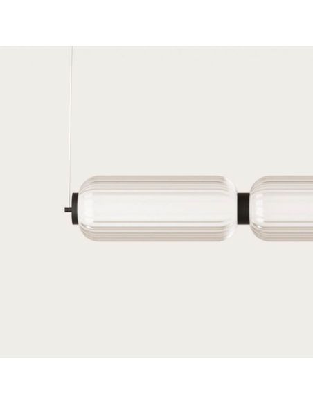 Plafonnier LED ELMA avec 3 abat-jour en verre noir, détail en verre cannelé