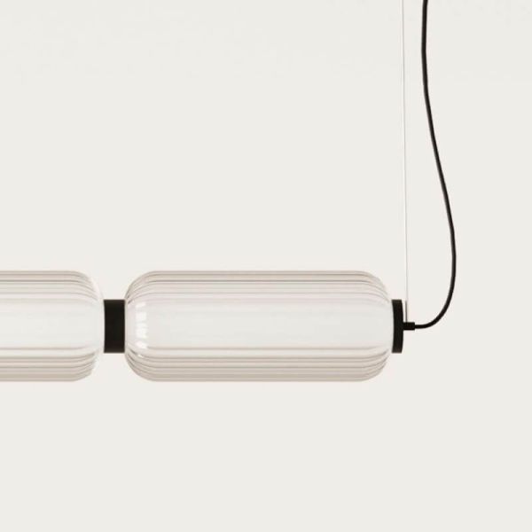 Plafonnier LED ELMA avec 3 abat-jour en verre noir détail connexions