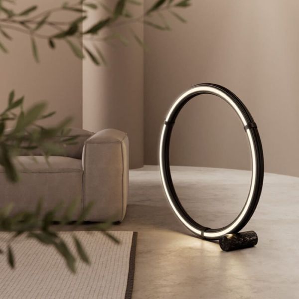 ELLI Lampadaire LED dimmable métal et marbre doré