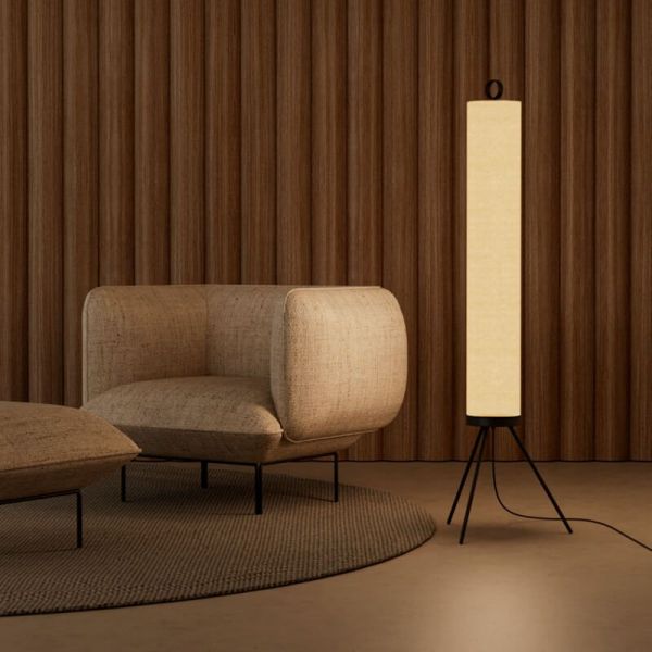 NOOI Lampadaire LED abat-jour textile lin beige sur