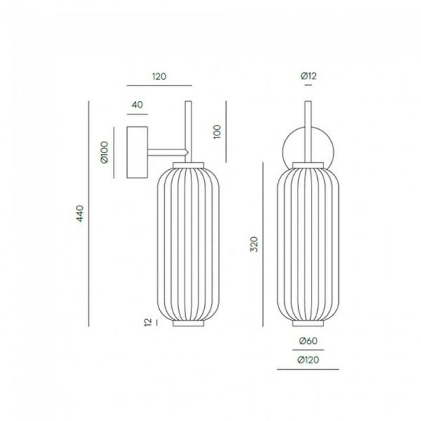 Aplique de parede LED ELMA abajur de vidro canelado dourado/preto medidas do produto