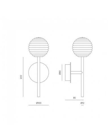 Aplique de pared LED DOUL tulipa redonda estriada  oro medidas producto