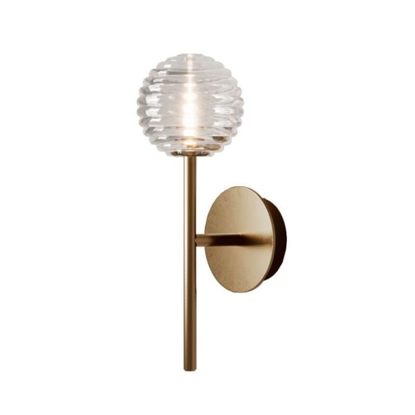 Applique LED DOUL avec abat-jour rond cannelé doré | LéonLeds