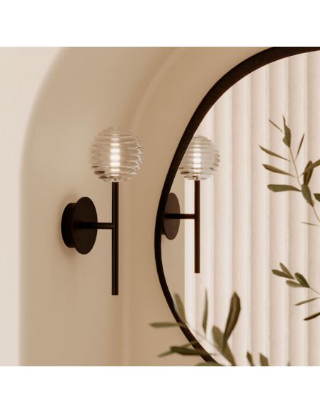 DOUL Aplique LED com abajur redondo canelado preto | LeonLeds