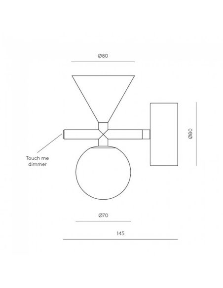 Applique LED ONETA dimmable verre marbre doré mesures du produit