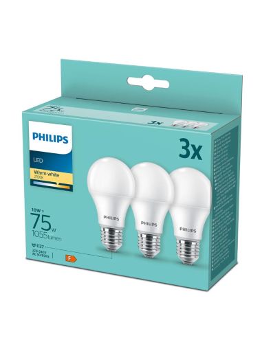 Bombilla LED Classic A60 -Pack 3- E27 Equivalente a 75W - 10W Cristal Opaco